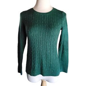 Talbots Cable Knit Confetti Flecked Green Pullover Sweater Women's Small petite